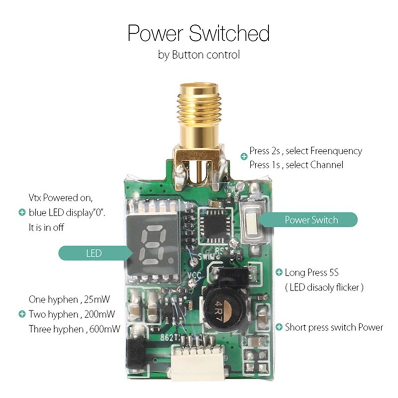 TX526-58G-40CH-25MW200MW600MW-Switchable-AV-Wireless-FPV-Transmitter-RP-SMA-Female-for-FPV-Multicopt-1731632