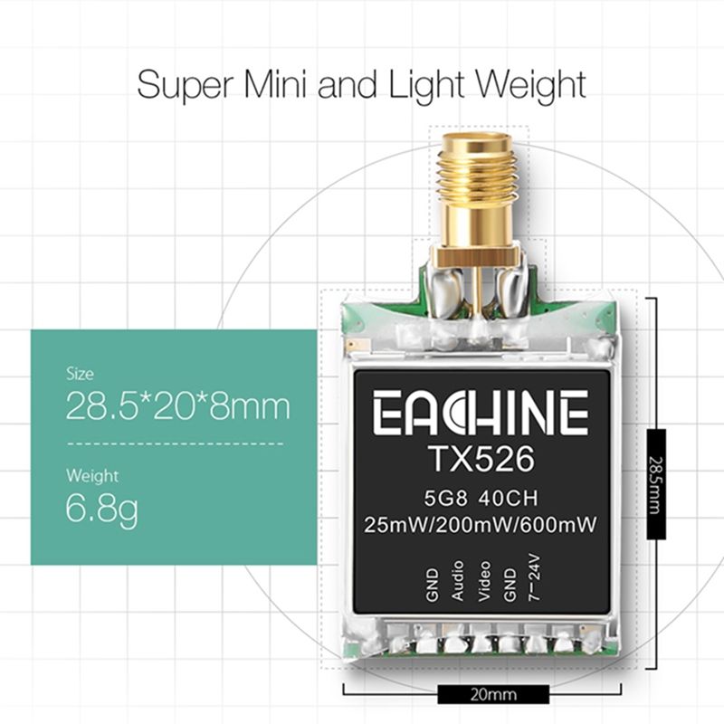 TX526-58G-40CH-25MW200MW600MW-Switchable-AV-Wireless-FPV-Transmitter-RP-SMA-Female-for-FPV-Multicopt-1731632