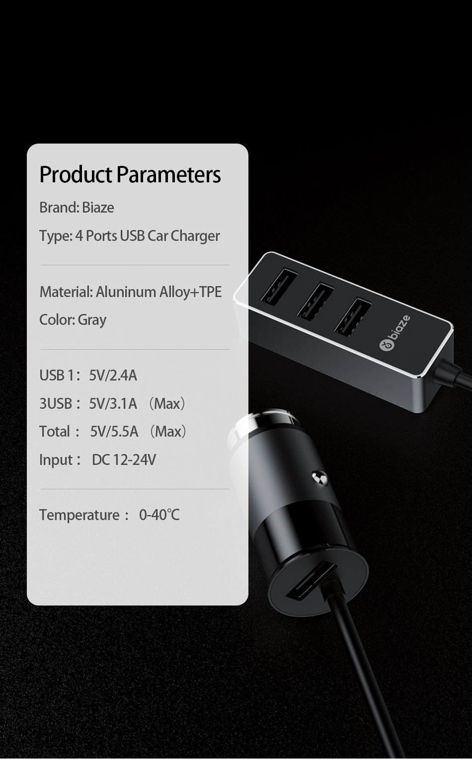 Biaze-5V-55A-4-USB-15M-Cable-Fast-Charging-Car-Charger--Power-Adapter-For-Tablet-Smartphone-1654189