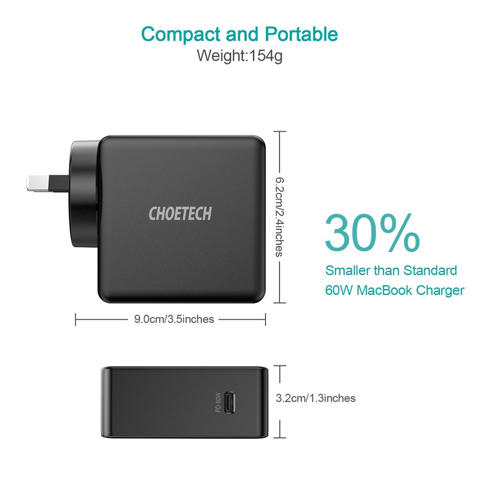 CHOETECH-PD-60W-Type-C-Quick-Charge-Wall-Charger-Power-Adapter-for-Smartphone-Tablet-Laptop-1630120