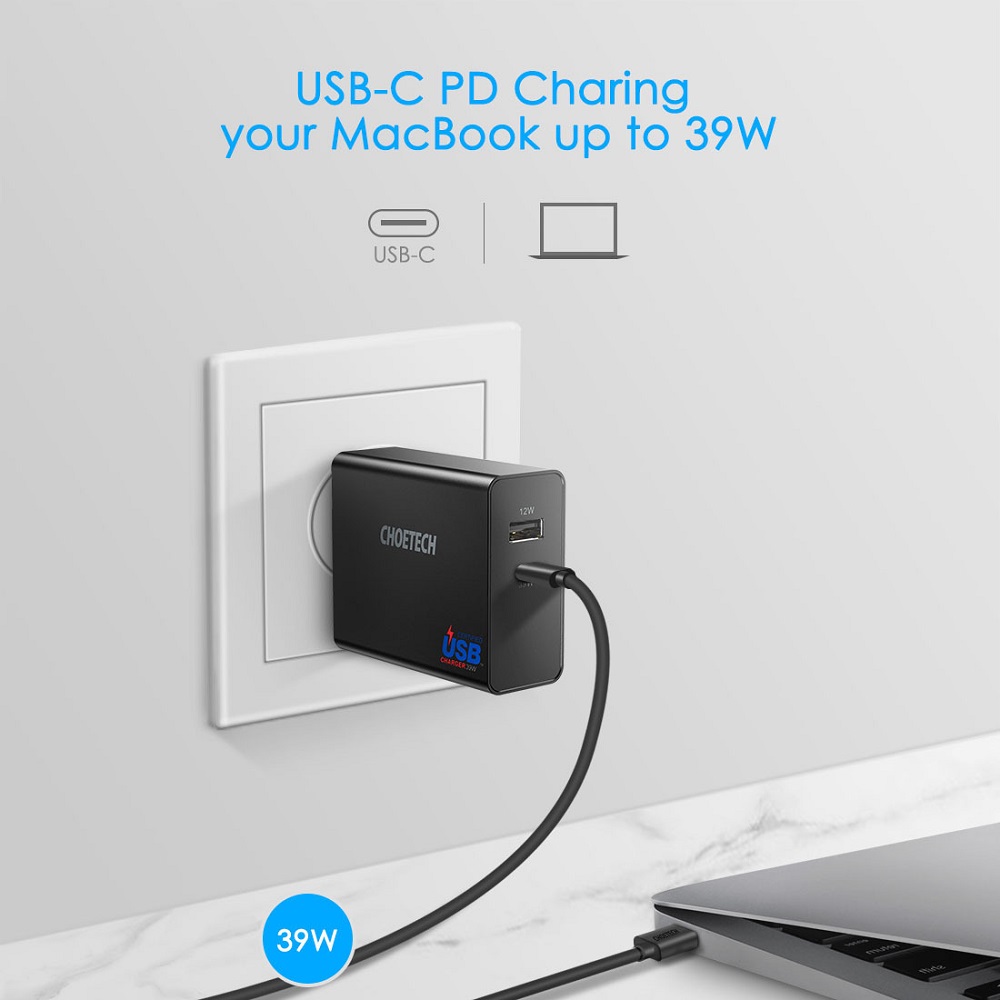 CHOETECH-PD51W-US-Type-C-Dual-Port-Wall-Charger-Power-Adapter-for-Smartphone-Tablet-1630291