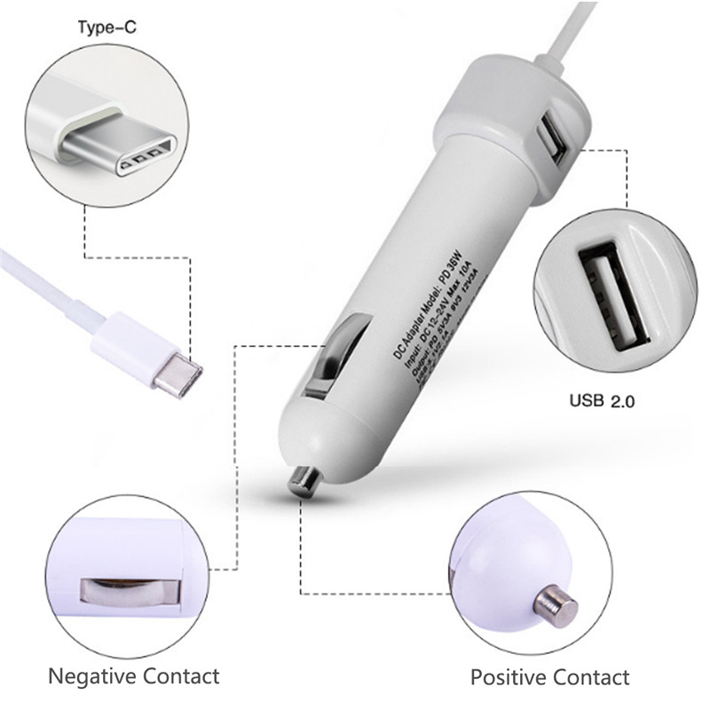 PD-36W-USB20-Type-C-Car-Charger-With-Quick-Charge-30-For-Cellphone-Tablet-1219995