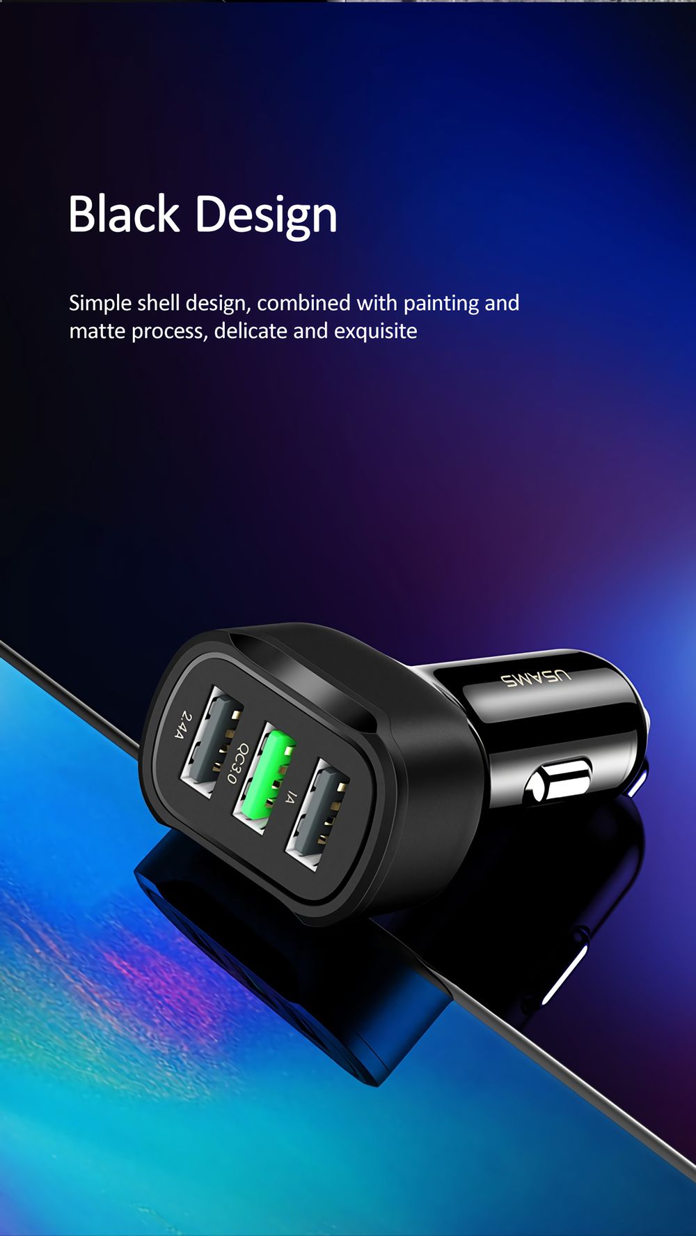 USAMS-US-CC100-1-C17-5V-24A-5V-1A-QC30-3-USB-Port-Car-Charger-for-Tablet-Smartphone-1705552