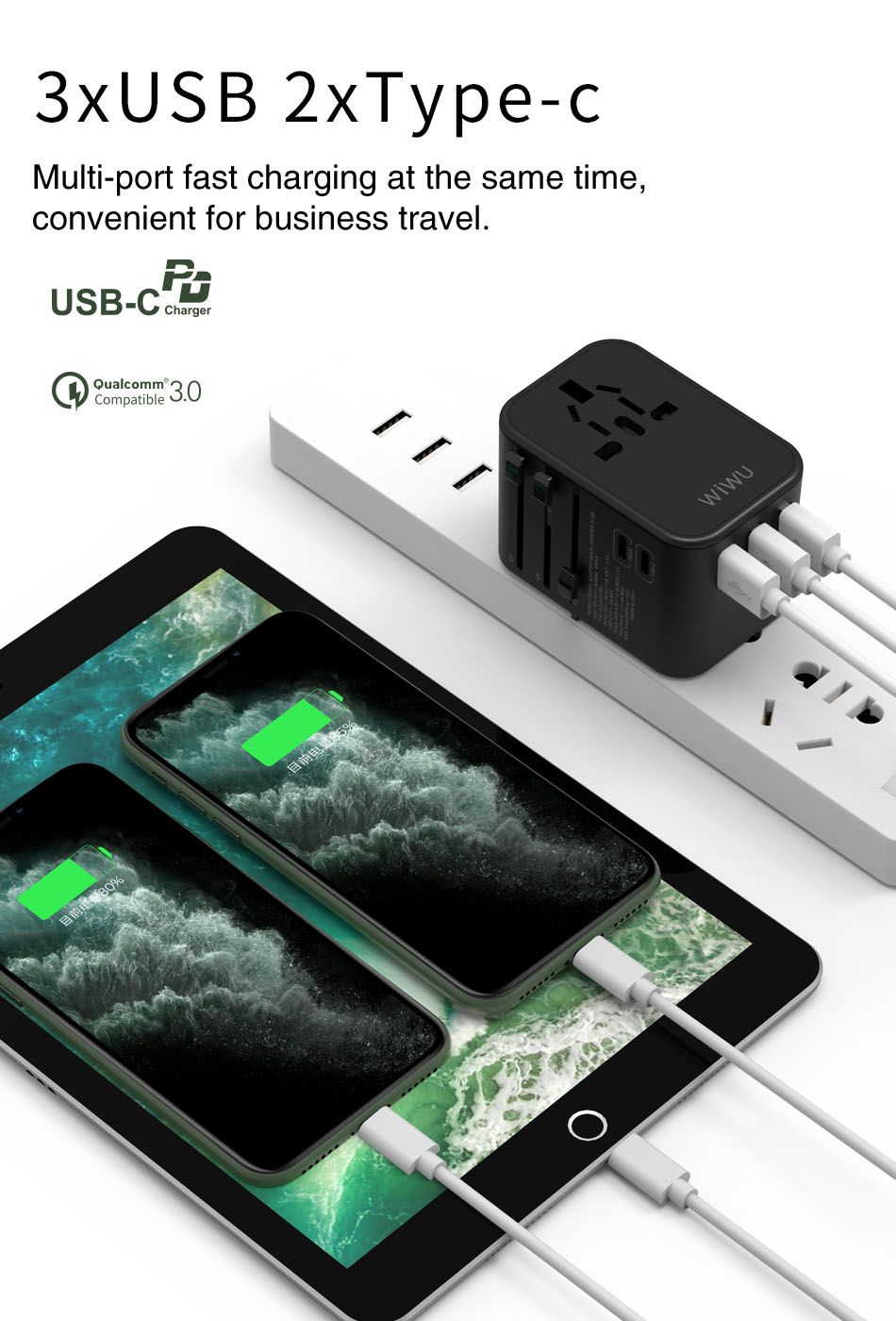 WIWU-UA-303-Charger-Adapter-Travel-Charger-with-Contractive-Plug-3-USB-Ports-2-Type-C-PD-Port-1685600