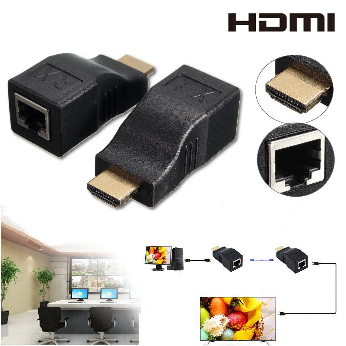 2Pcs-HD-to-RJ45-Network-Lan-Ethernet-Cable-Extender-Over-by-Cat-5e6-HD-1080P-3D-1095199