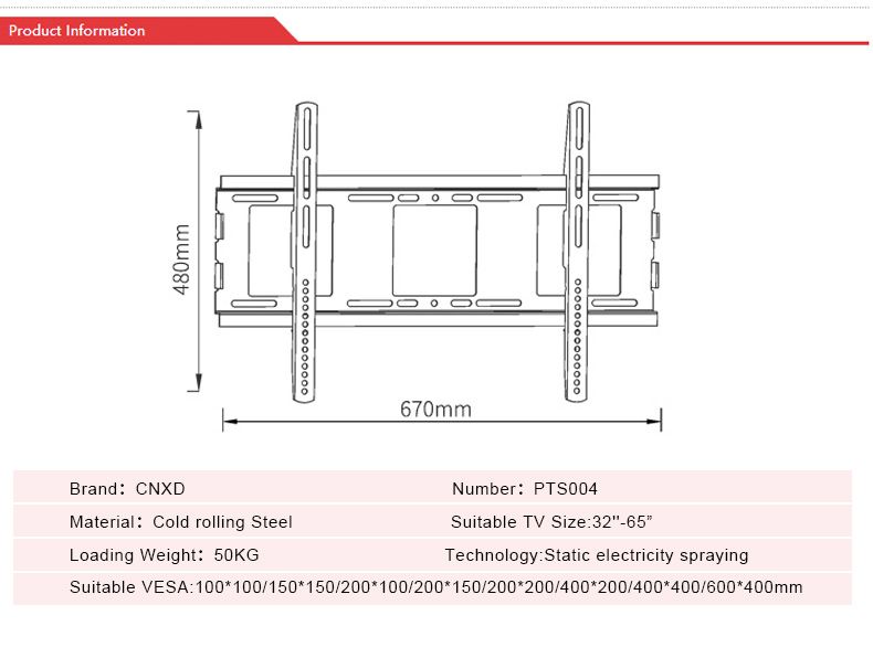 CNXD-PTS004-TV-Wall-Mount-Fixed-Bracket-Loading-Capacity-110-lbs-TV-Flat-Panel-Fixed-Mount-for-32-65-1723259