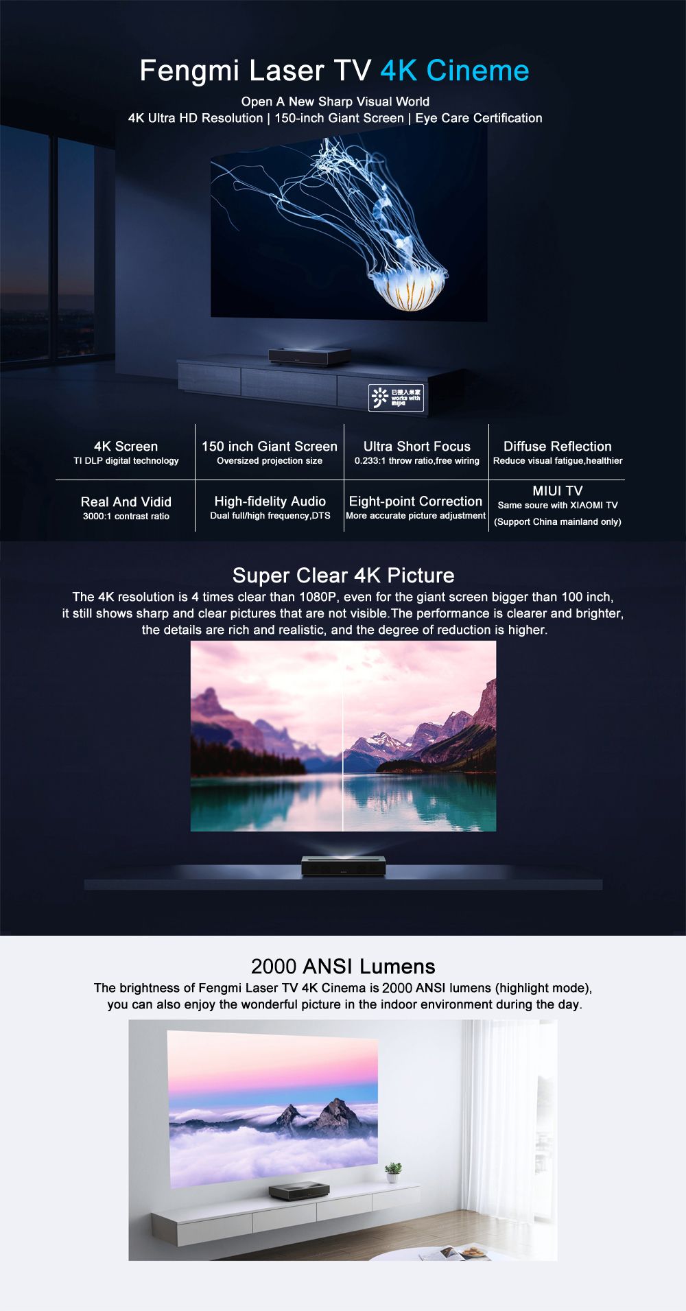 Fengmi-4K-Cinema-2000-ANSI-Lumens-2GB-DDR3-RAM-64GB-EMMC-ROM-bluetooth-40-MIUI-Laser-Smart-4K-TV-1650500