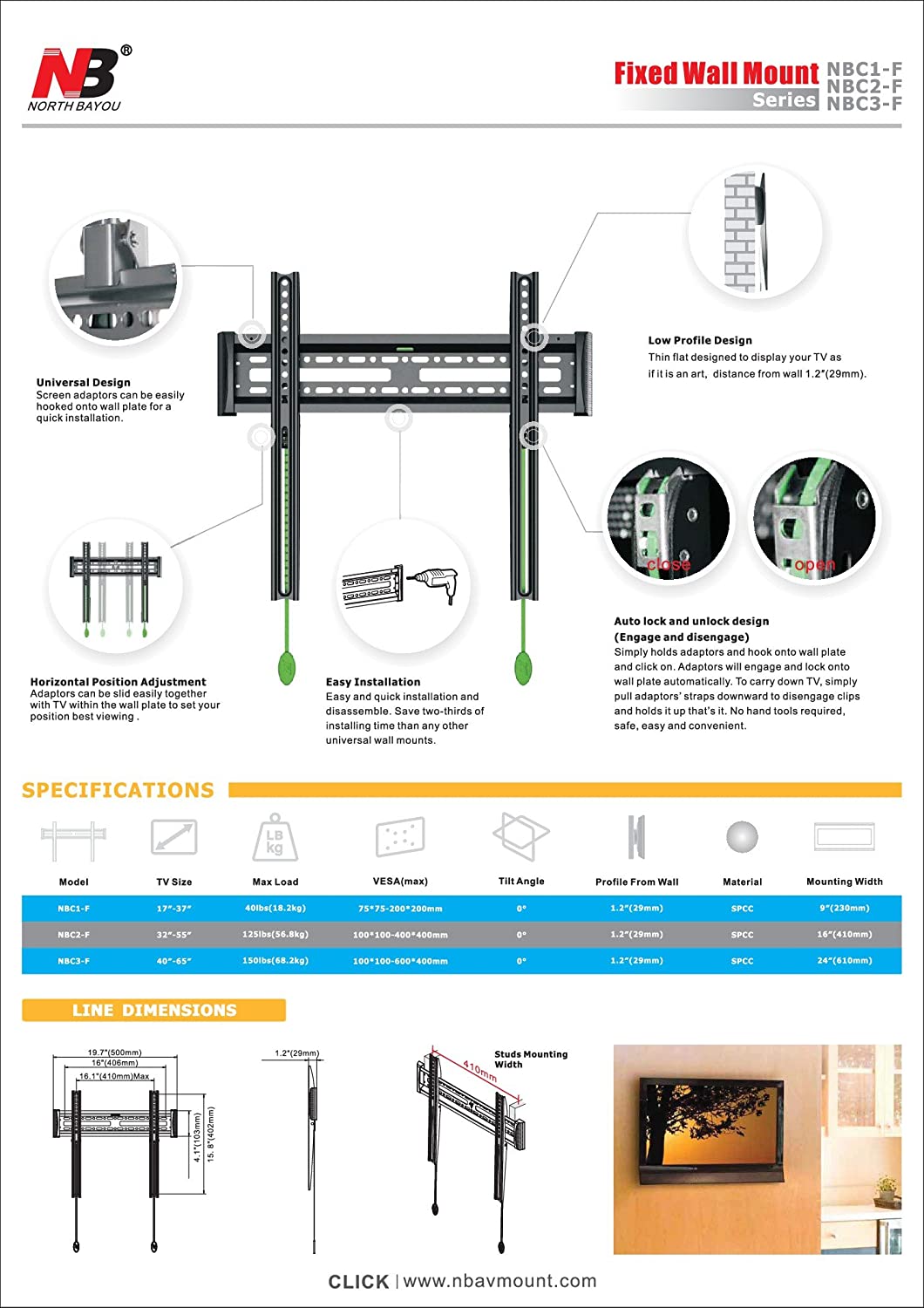 NB-C3-F-SPCC-Universal-40-60in-Fixed-Flat-Panel-LCD-LED-TV-Wall-Mount-TV-Holder-Load-567kg-1730898