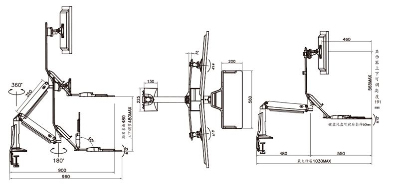 NB-MC55-2A-Dual-Wall-Mount-22-27in-Ergonomic-Sit-Stand-Workstation-Monitor-Holder-with-Foldable-Keyb-1730044