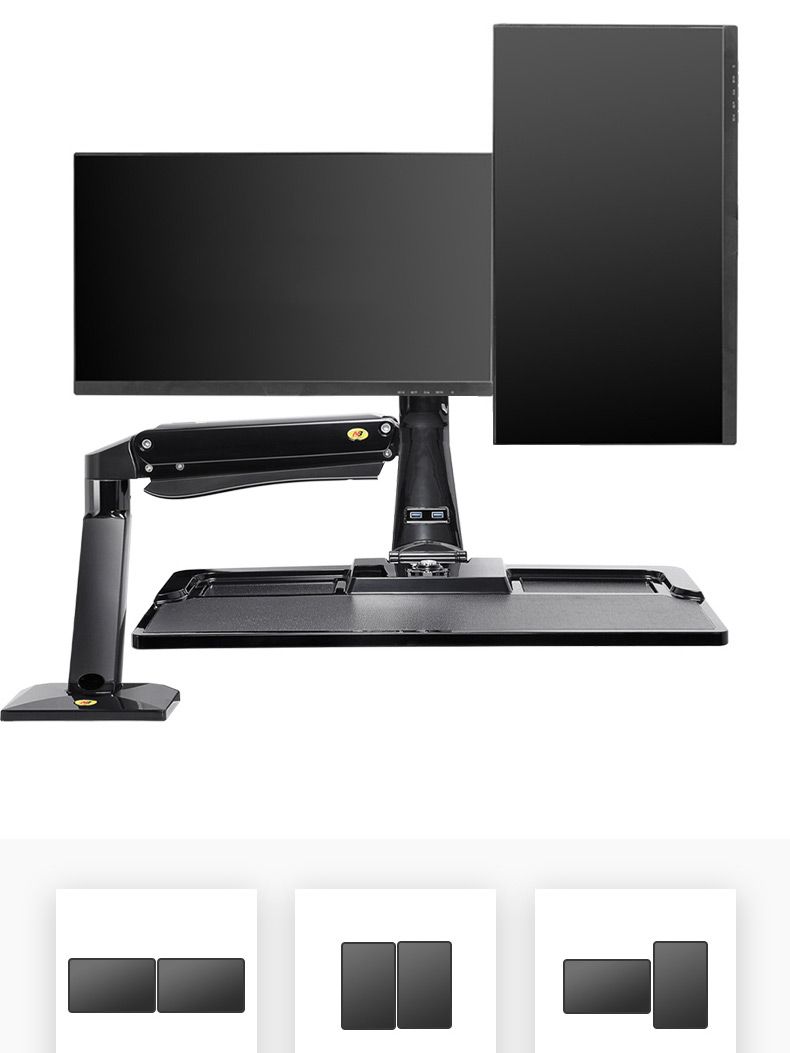 NB-MC55-2A-Dual-Wall-Mount-22-27in-Ergonomic-Sit-Stand-Workstation-Monitor-Holder-with-Foldable-Keyb-1730044