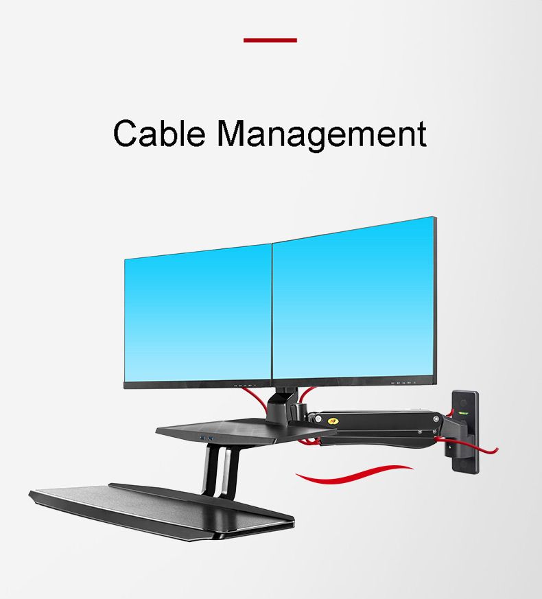 NB-MC55-2A-Dual-Wall-Mount-22-27in-Ergonomic-Sit-Stand-Workstation-Monitor-Holder-with-Foldable-Keyb-1730044