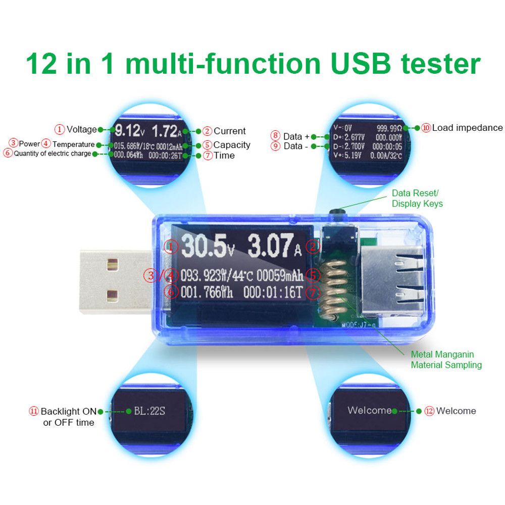 3pcs-12-in-1-Blue-USB-Tester-DC-Digital-Voltmeter-Amperemeter-Voltagecurrent-Meter-Ammeter-Detector--1466356