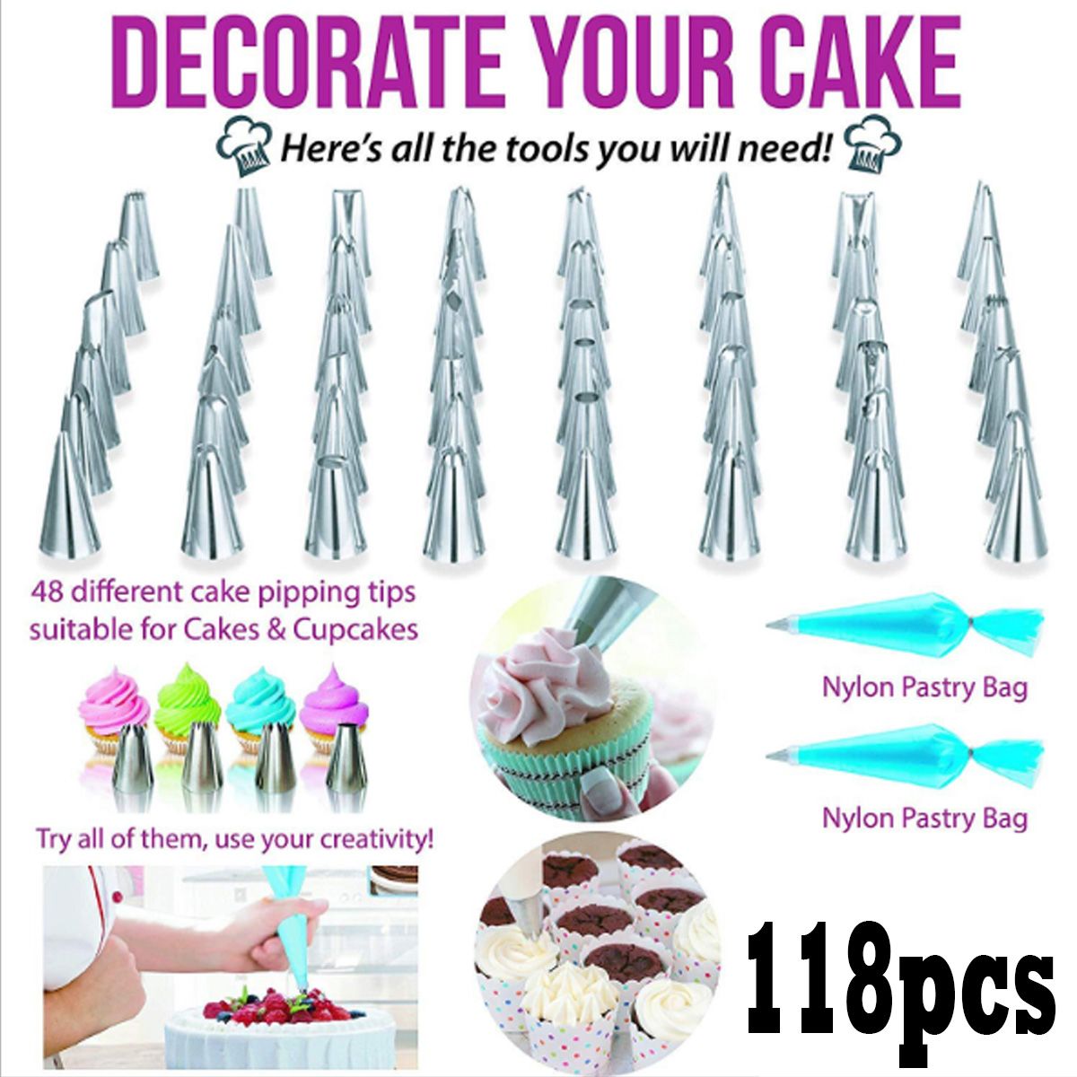 118-PCS-Cake-Decorating-Tools-Set-DIY-Cake-Piping-Tips-Turntable-Rotating-Cake-Stand-Pastry-Nozzle-B-1524305