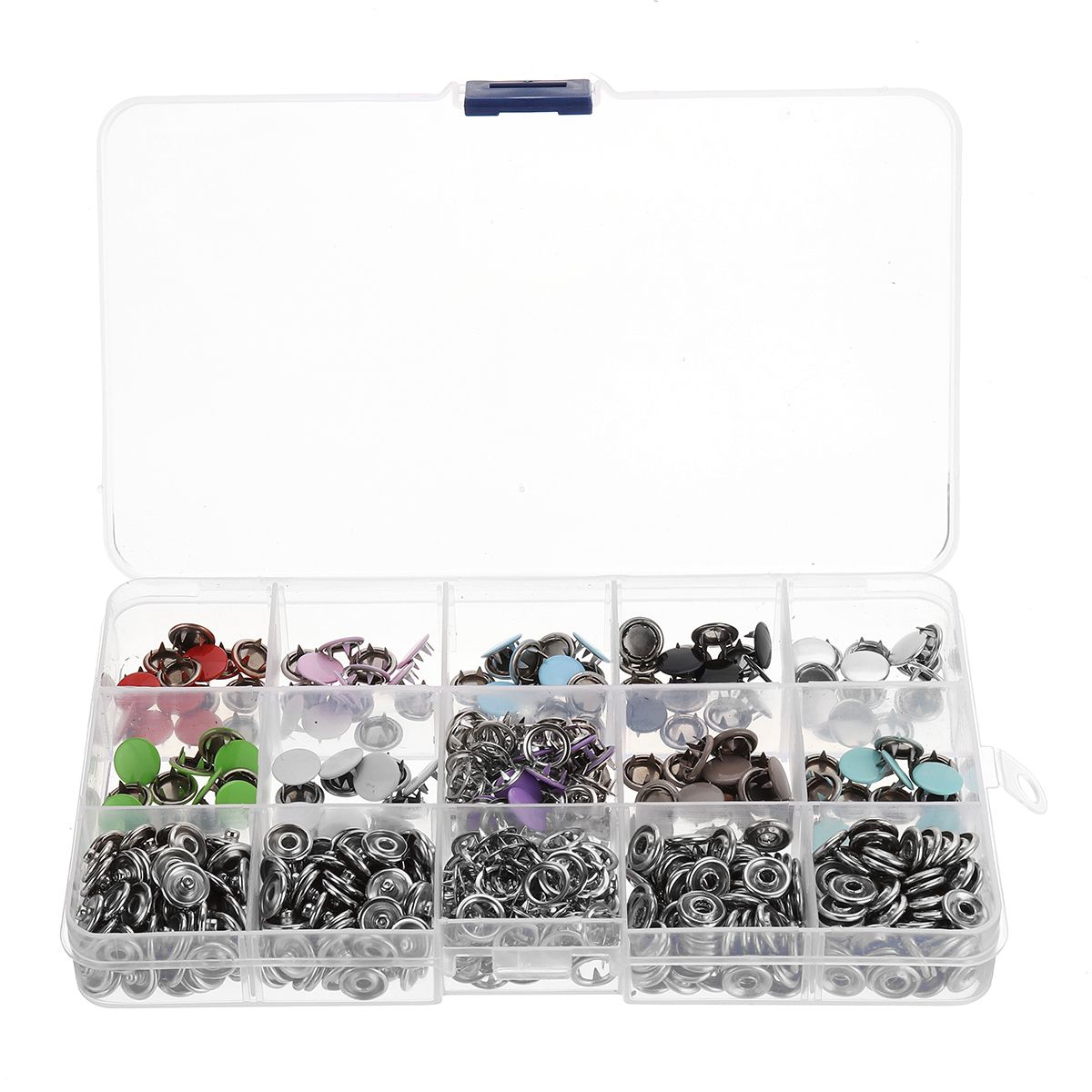 150-Sets-Stainless-Steel-Buttons-Snaps-Fasteners-Dummy-Clips-Press-Studs-10-Colors-1451584