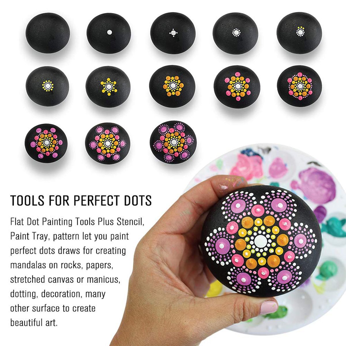 15pcs-Mandala-Dotting-Painting-Rocks-Drawing-Pen-Stencil-Paint-Tray-Tools-Kit-DIY-1448927