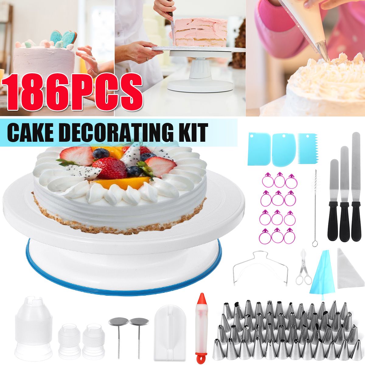 186Pcs-Cake-Decorating-Tool-Kit-Baking-Fondant-Supplies-Turntable-Bag-Tip-Nozzle-1765683