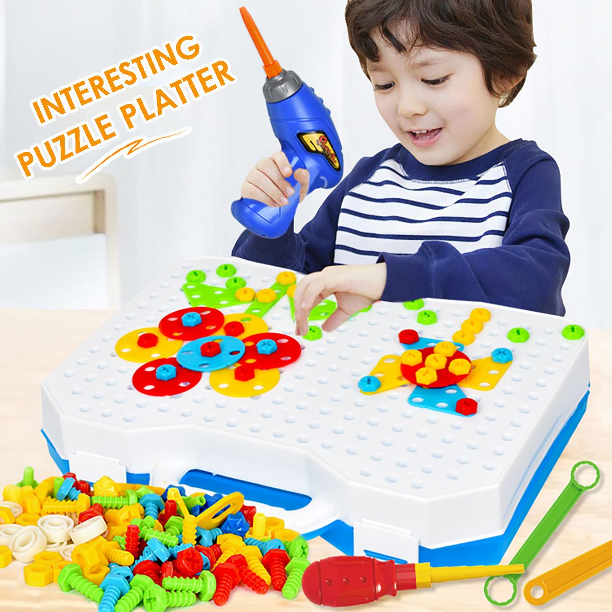 190pcs-Assembled-Electric-Drill-DIY-Hand-Disassembly-Screw-Kid-Toys-Puzzle-Platter-Box-1693441