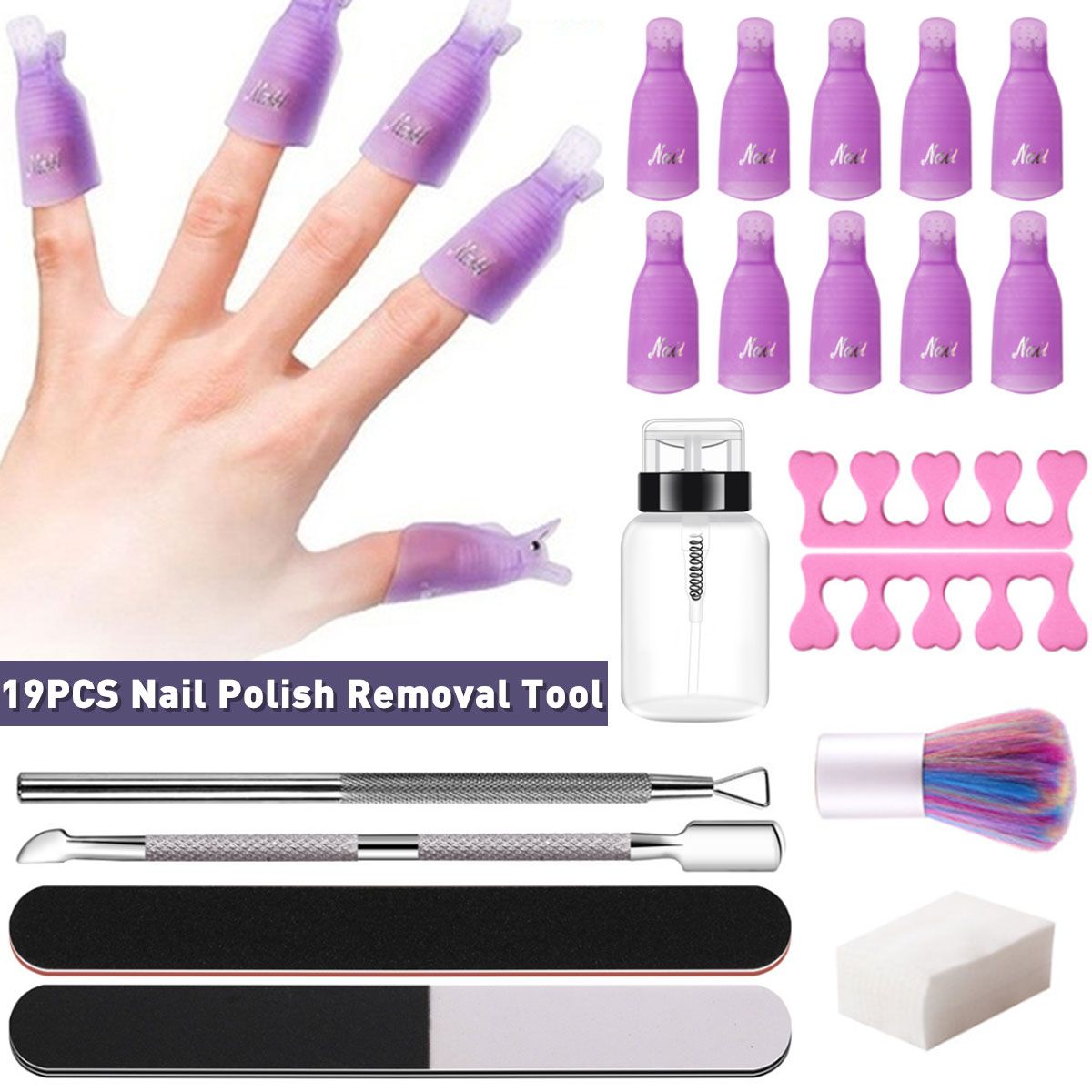 19PCS-Nail-Polish-Removal-Tool-Soak-Off-Cap-Clip-UV-Gel-Polish-Remover-Wrap-1719721
