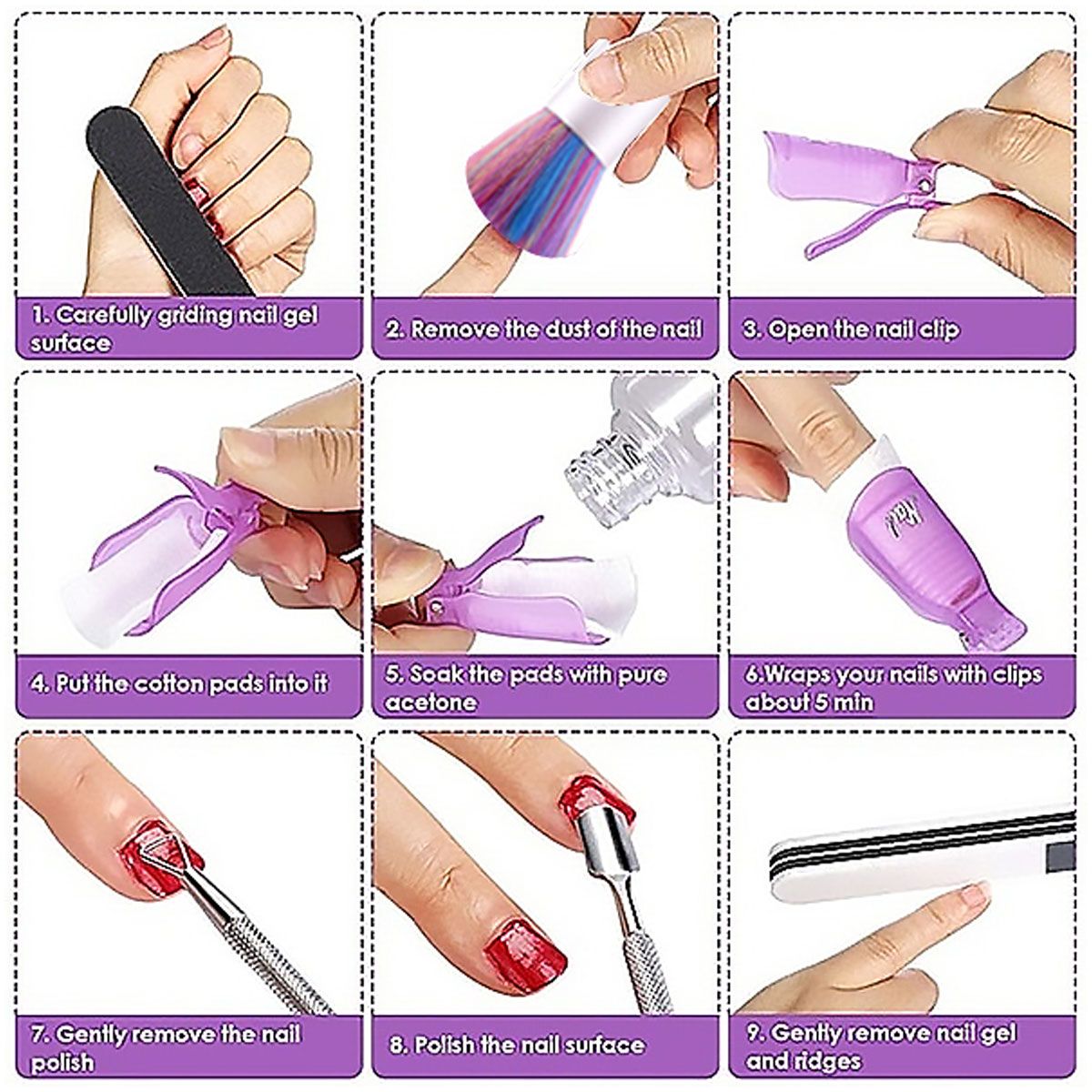 19PCS-Nail-Polish-Removal-Tool-Soak-Off-Cap-Clip-UV-Gel-Polish-Remover-Wrap-1719721