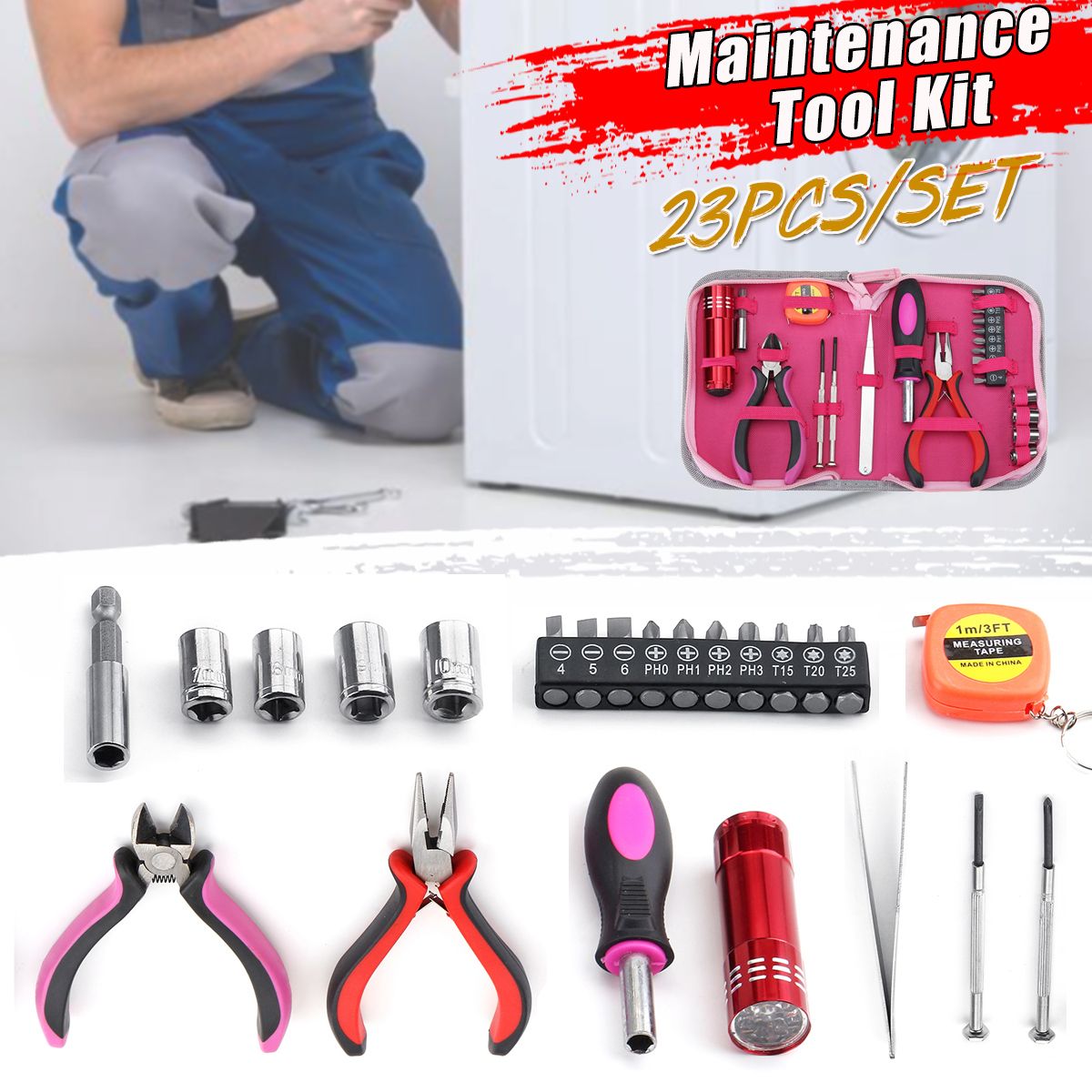 23Pcs-Tools-Kit-Box-Pink-Women-Ladies-Girls-Female-Hand-Tools-Pliers-Portable-1644204