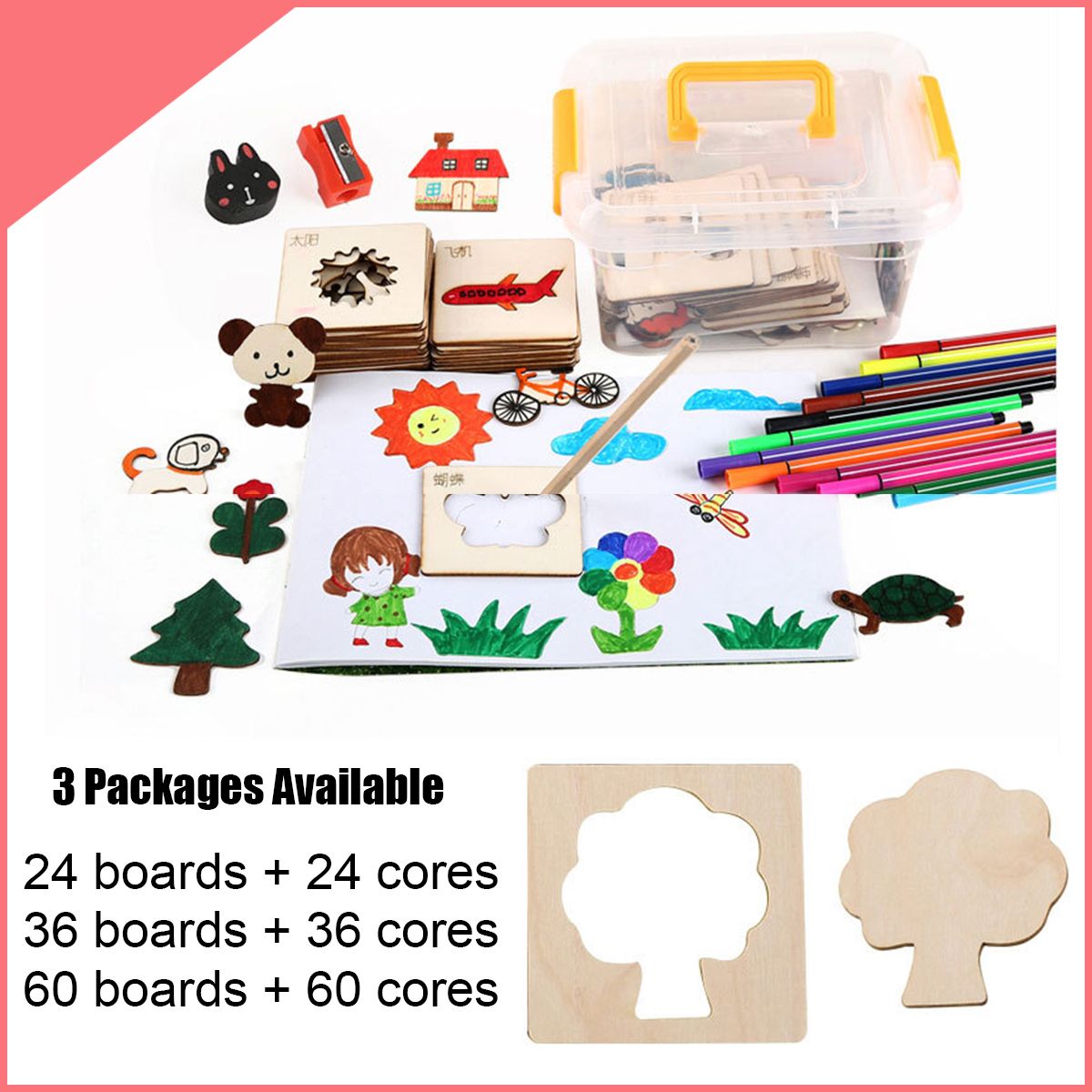 243660x-Color-Painting-Tools-Kit-Painting-Template-Graffiti-Kid-Handmade-Wooden-Toy-1658630