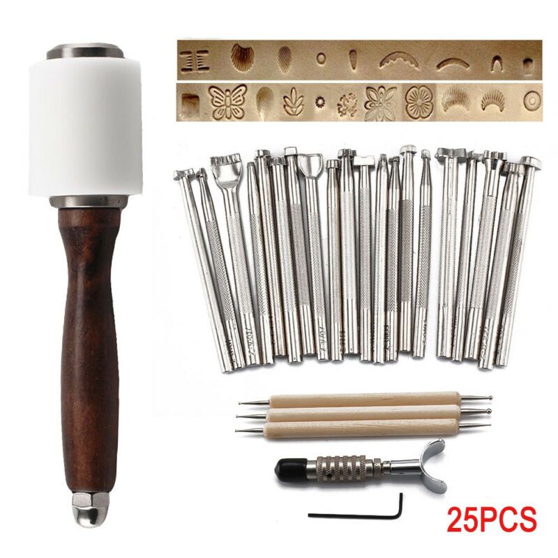25PCS-Manual-Leather-Craft-Stamping-Carved-Wooden-Hammer-Embossing-Tools-Kit-Set-1762834