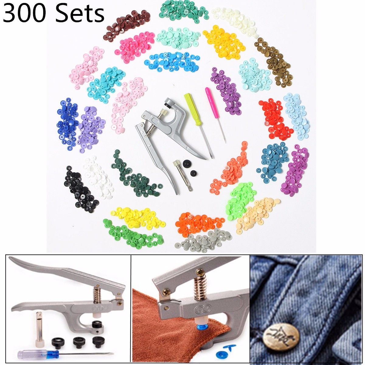 30-Colors-300-Sets-KAM-Snaps-T5-Snap-Starter-Plastic-Popper-Fastener-Plier-1086554
