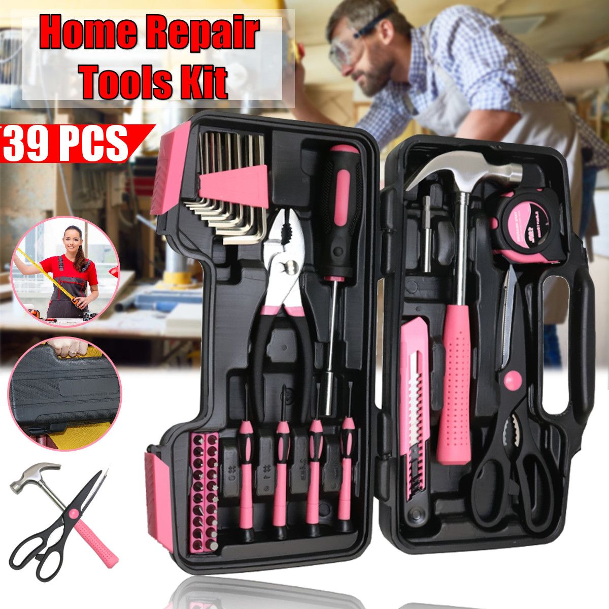 39PCS-Tool-Set-General-Household-Hand-Tool-Kit-Pink-with-Plastic-Toolbox-1706312