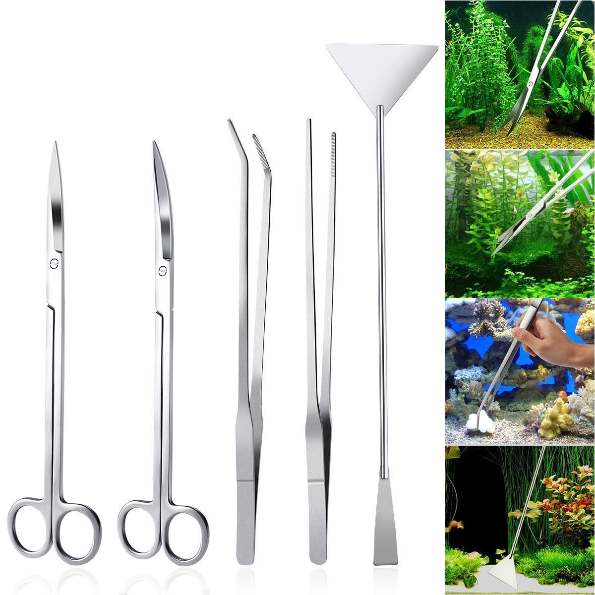 5Pcs-Stainless-Steel-Aquarium-Aquascaping-Tank-Aquatic-Plant-Fish-Cutter-Tweezers-Tool-with-Pouch-1378932