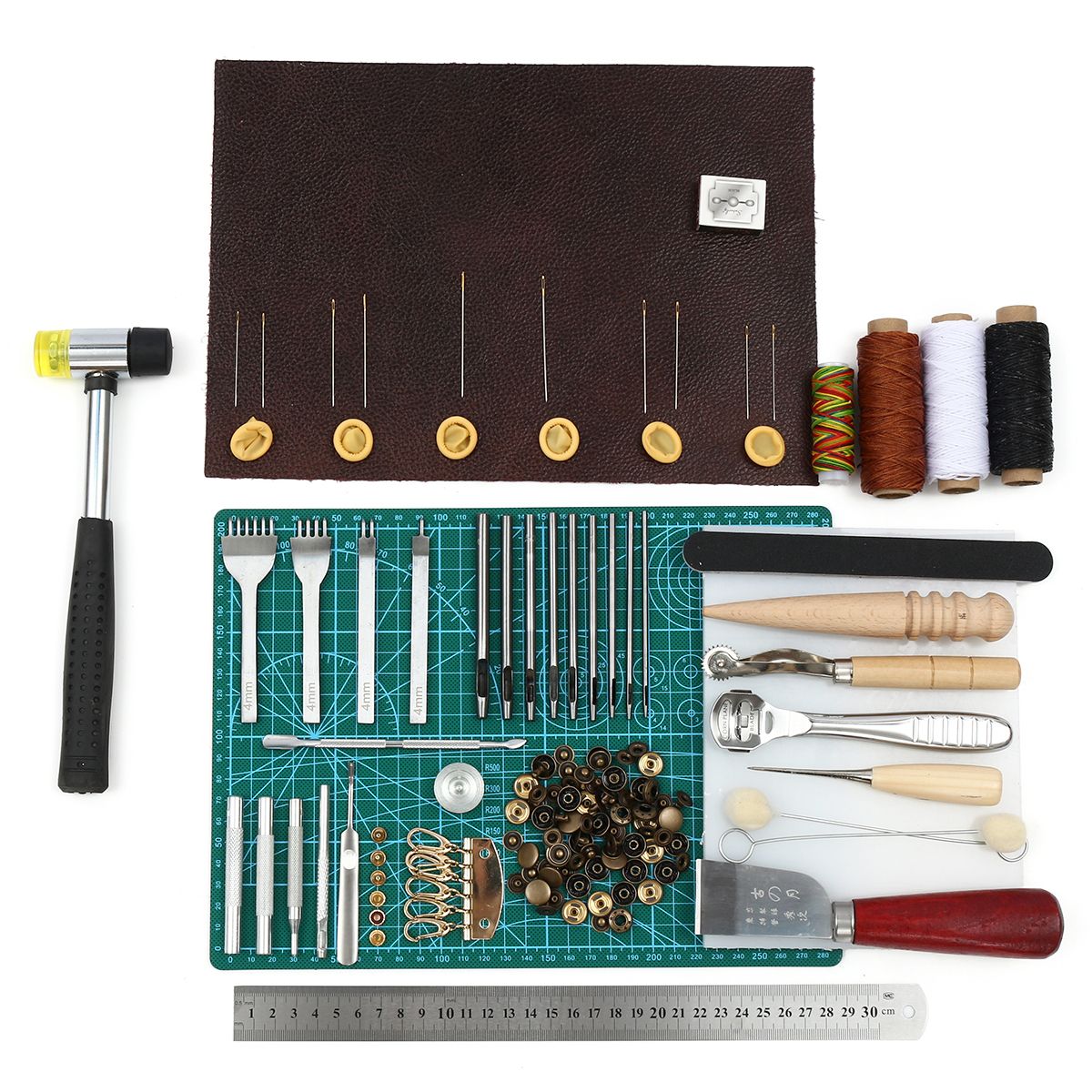 69PCS-Leather-Craft-Tools-Punch-Kit-Stitching-Carving-Working-Sewing-Groover-1532125