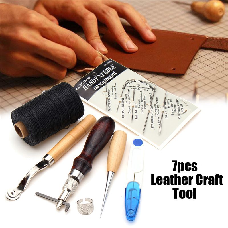 7Pcs-Leather-Craft-Hand-Stitching-Sewing-Tool-Kit-Thread-1187490