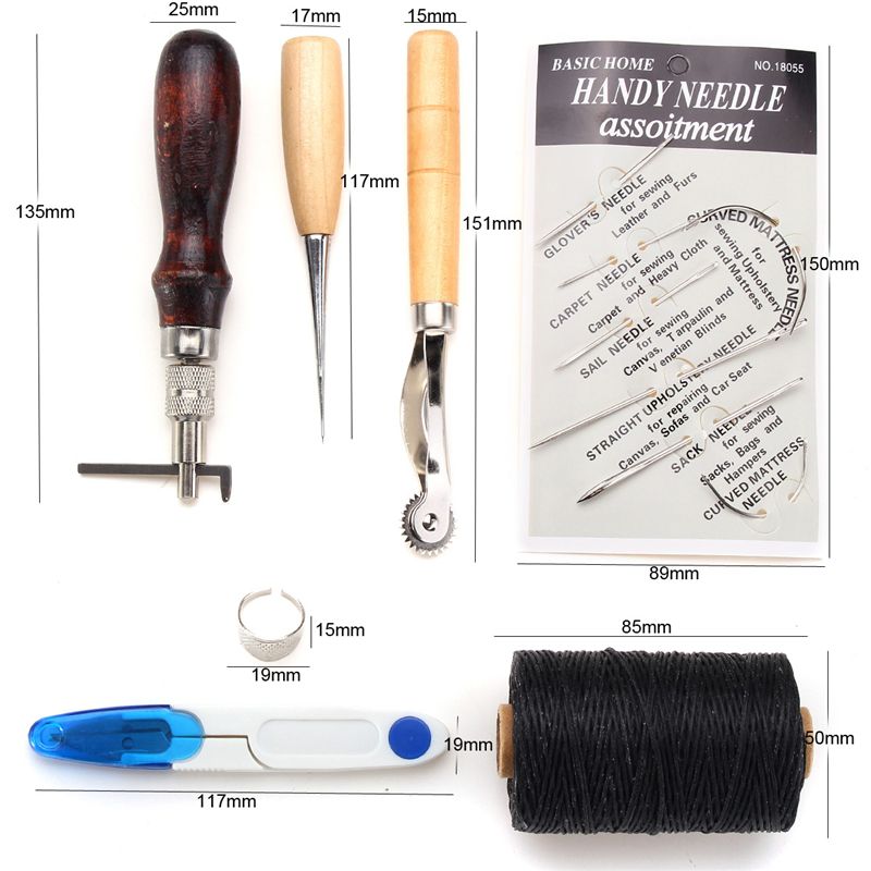 7Pcs-Leather-Craft-Hand-Stitching-Sewing-Tool-Kit-Thread-1187490