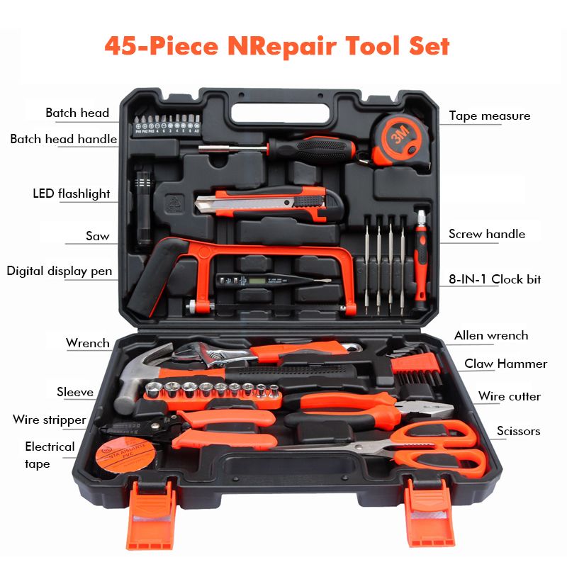 HB-New-45-Pcs-Household-Hand-Tool-Set-Wood-Working-Tools-Plastic-Toolbox-Storage-Case-Hand-Tool-Set--1543382