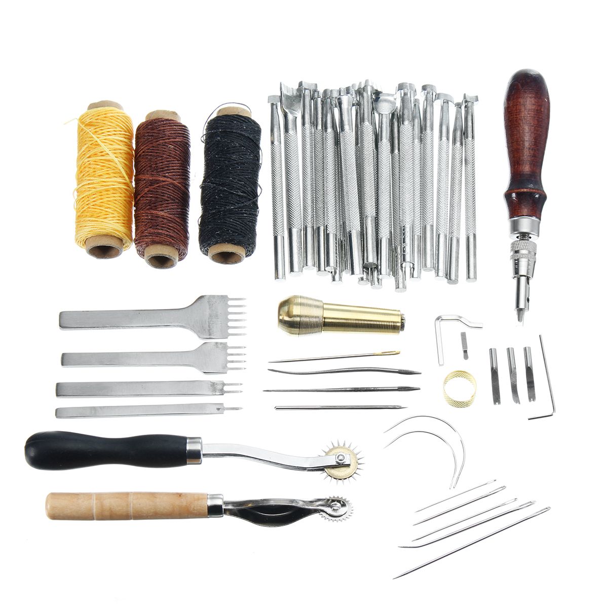 Leather-Craft-Tool-Hand-Stitching-Sewing-Tool-Thread-Awl-Waxed-Thimble-Kit-1248303