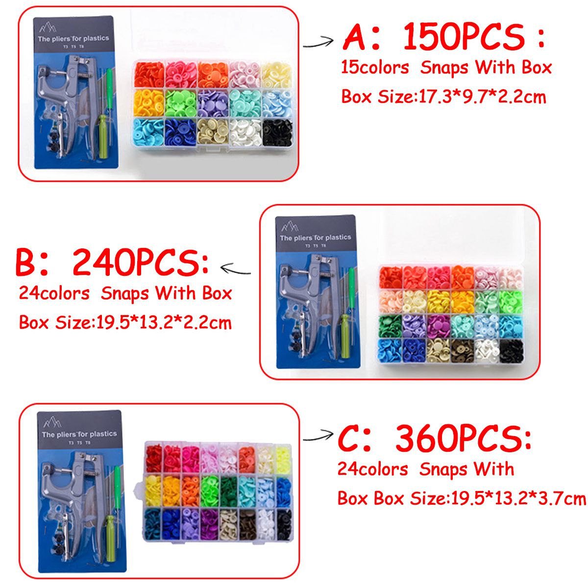 T5-Plastic-Fastener-Snap-150240360Pcs-Closures-Buttons-for-Cloth-Resin-Press-1708775