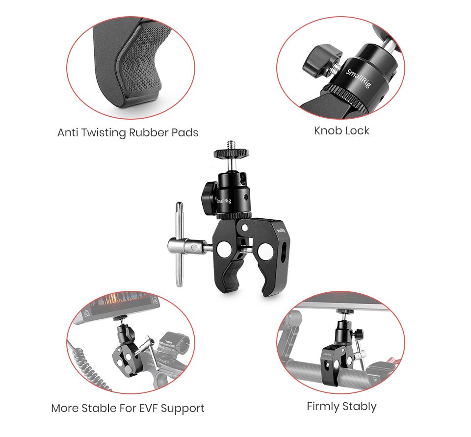 SmallRig-1124-Clamp-Mount-with-14quot-Screw-Ball-Head-Mount-Hot-Shoe-Adapter-Cool-Clamp-1733473