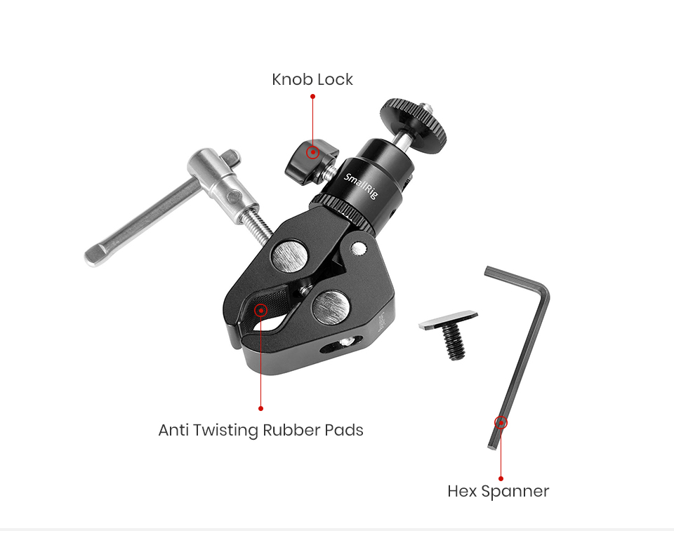 SmallRig-1124-Clamp-Mount-with-14quot-Screw-Ball-Head-Mount-Hot-Shoe-Adapter-Cool-Clamp-1733473