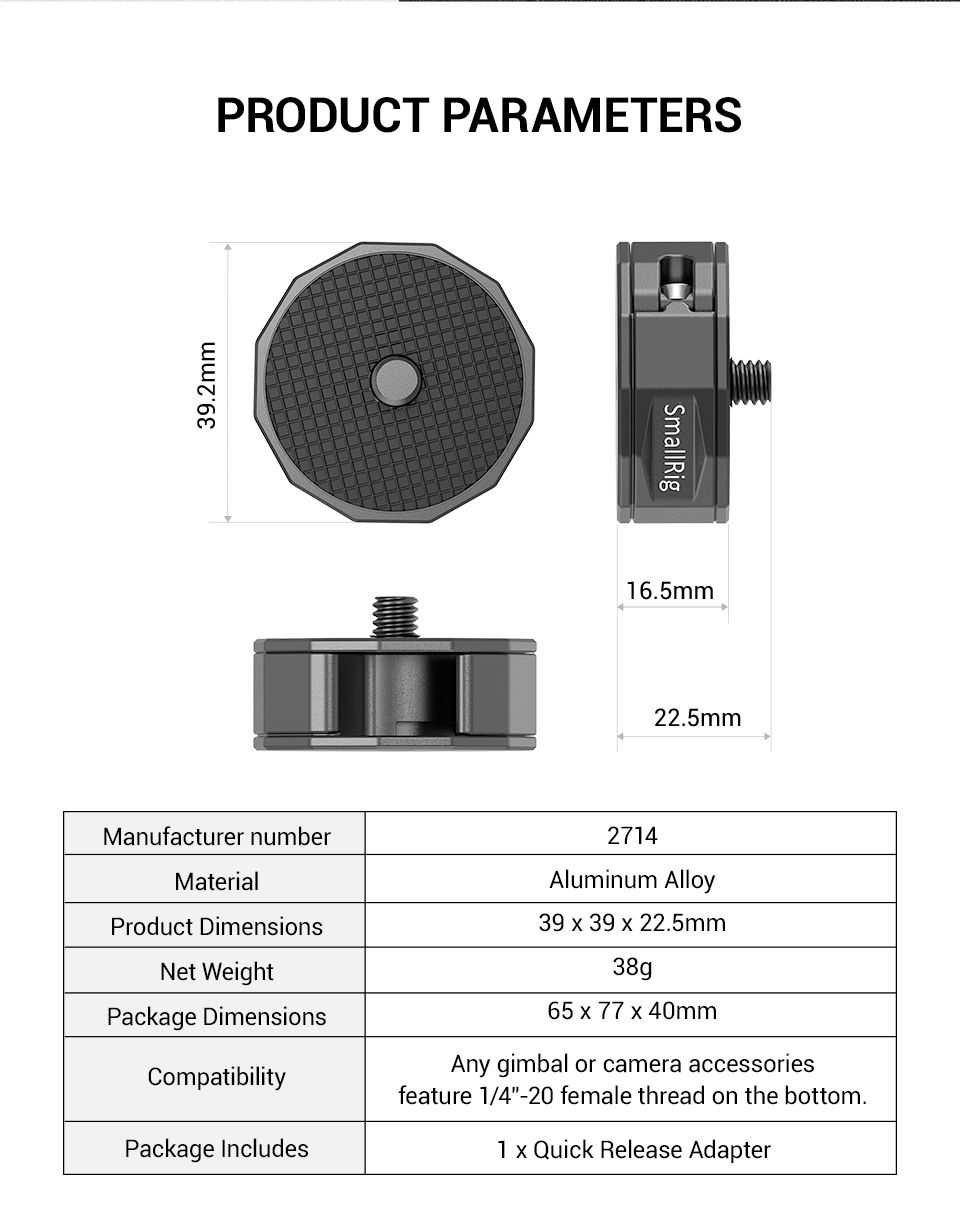 SmallRig-2714-Universal-Quick-Release-Adapter-Attach-Mini-Tripod--Monopod-to-Gimbal-Stabilizer-Like--1767791