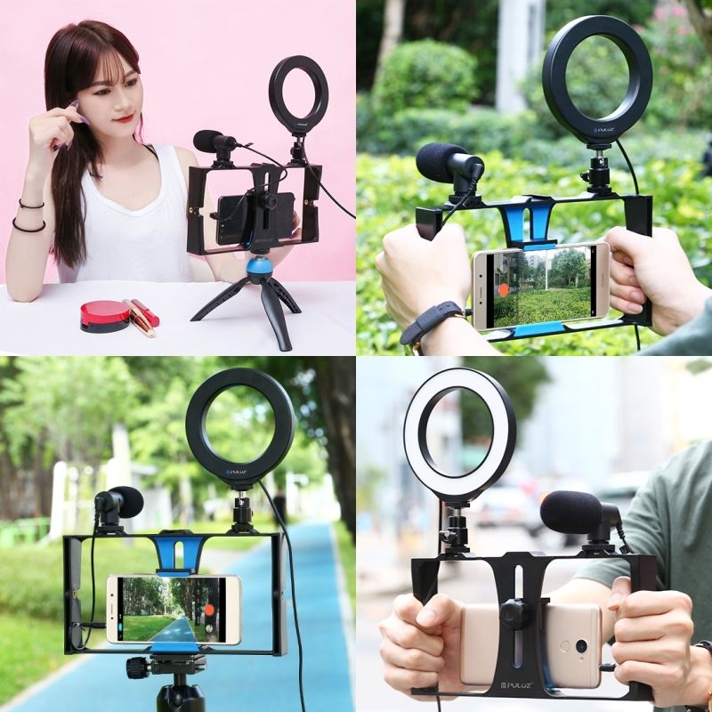 4-in-1-Vlogging-Live-Broadcast-Smartphone-Video-Rig-47-inch-RGBW-Selfie-Ring-Light--Microphone-Tripo-1749812