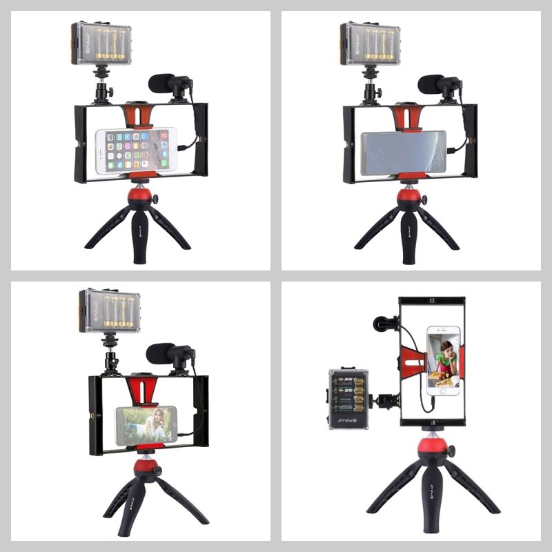 PULUZ-PKT3023R-5-in-1-Vlogging-Live-Broadcast-Smartphone-Video-Rig-Kits-with-LED-Video-Light-Microph-1706681