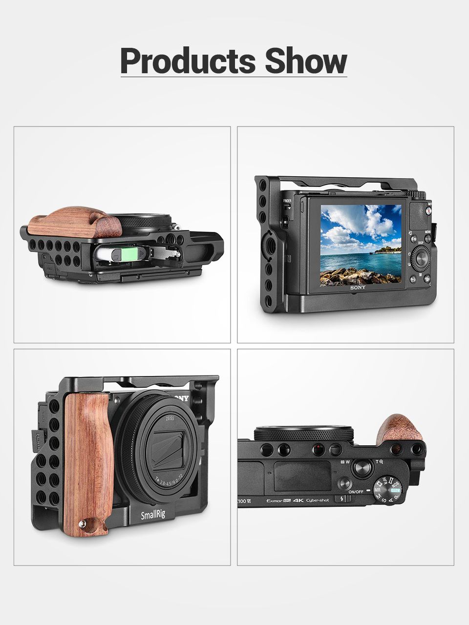 SmallRig-2225-RX100-M6-Camera-Cage-With-Wooden-Side-Handle-for-Sony-RX100-VI-DSLR-Cage-Wood-Hand-Gri-1725953