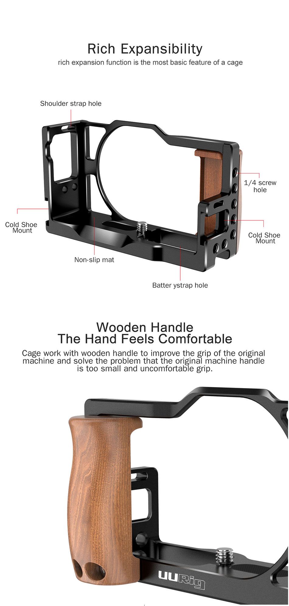 UURig-C-G7XMarkIII-Cage-Rig-Frame-Case-Stabilizer-for-With-Wooden-Handle-Hand-Grip-Cold-Shoe-Mount-f-1565584