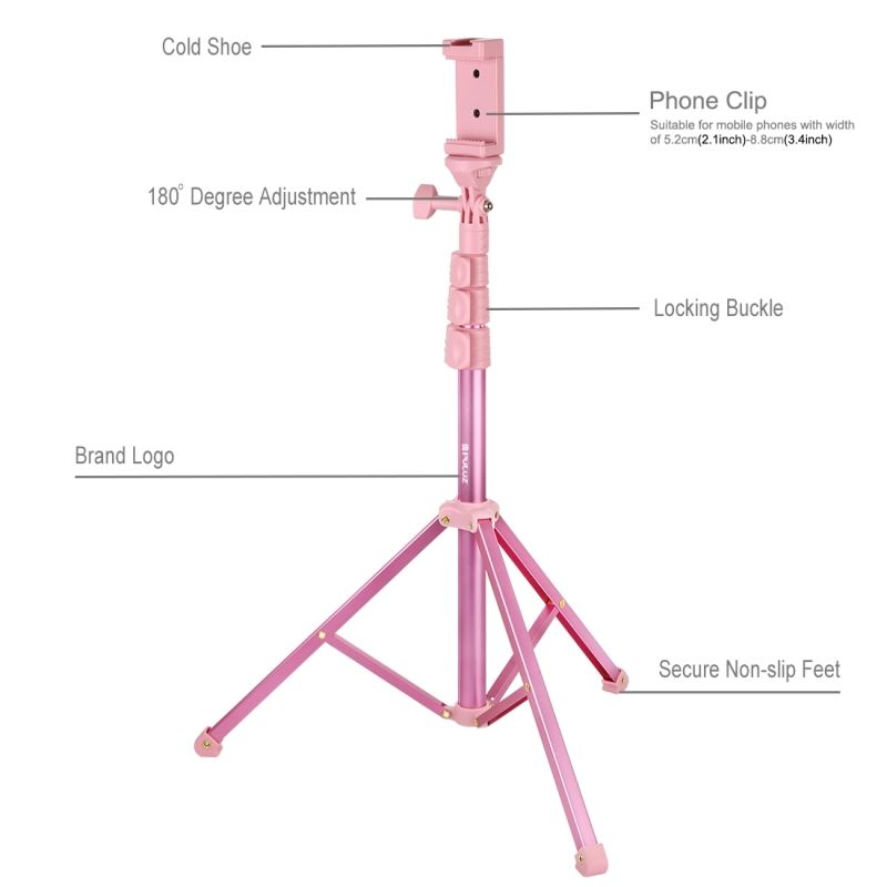 Puluz-PU420-Extendable-180-Degree-Rotation-Tripod-Selfie-Stick-with-Cold-Shoe-Mount-for-Youtube-Tik--1602575