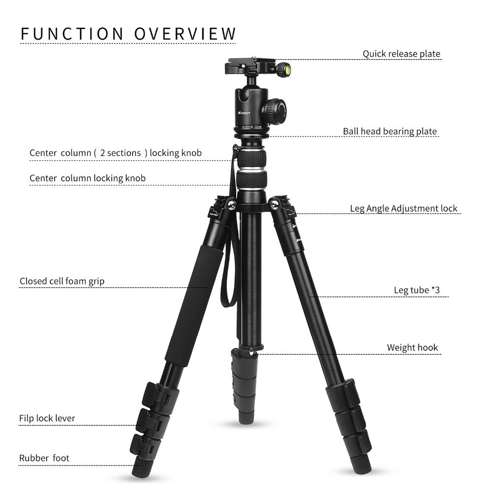 SHOOT-XTGP438-Aluminum-Alloy-4-Sections-Camera-Tripod-for-Canon-for-Nikon-DSLR-Stand-With-Ball-Head--1280846
