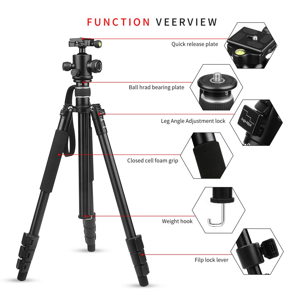 SHOOT-XTGP439-Aluminum-Alloy-4-Sections-Camera-Tripod-for-DSLR-Stand-With-Ball-Head-8kg-Max-Load-1280847
