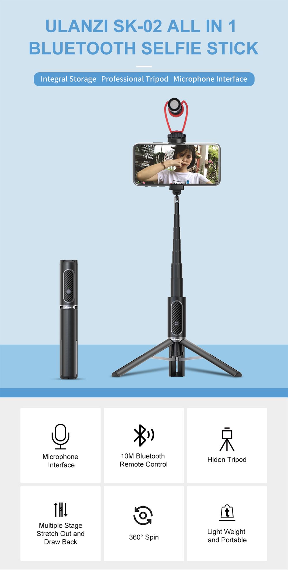 Ulanzi-SK-02-Portable-10M-bluetooth-Remote-Control-Selfie-Stick-with-Vlog-Video-Tripod-with-Extend-M-1656407