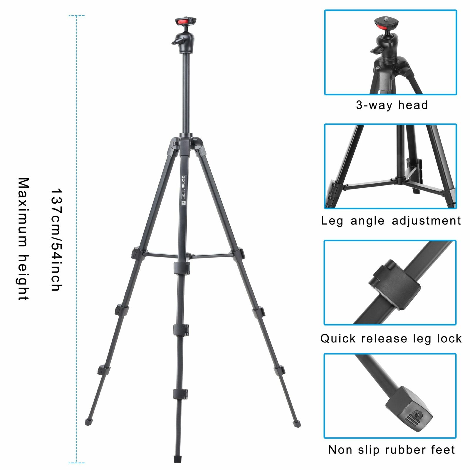 ZOMEi-T50-Phone-Compact-Video-54-inch-Aluminum-Travel-Selfie-Tripod-For-Cellphone-1764611