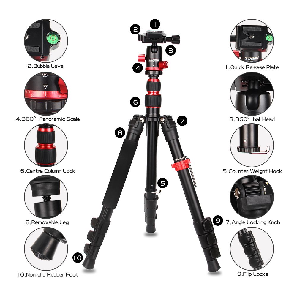 Zomei-M5-Travel-Camera-Tripod-Lightweight-Aluminum-Tripod-Compact-Portable-Stand-with-360-Degree-Bal-1764612