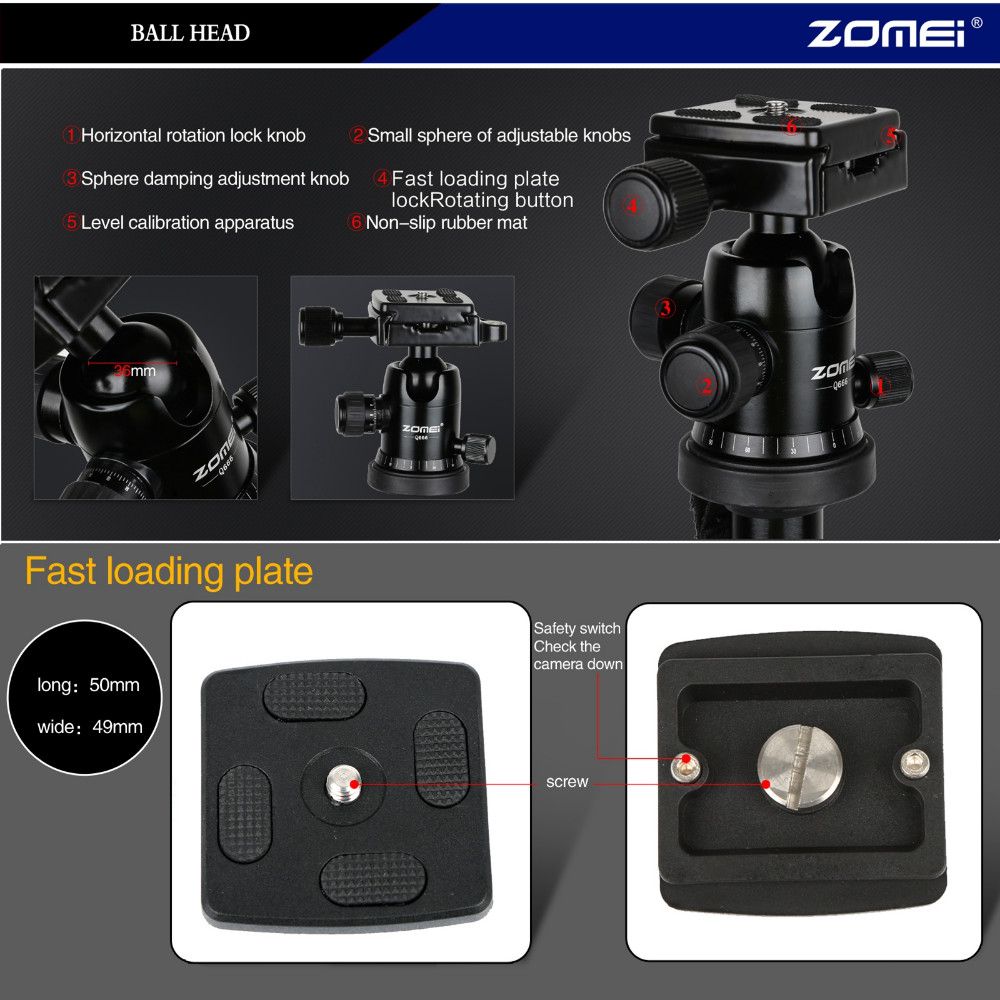 ZOMEI-Q666-Lightweight-Portable-Professional-Travel-Camera-Tripod-Monopod-Aluminum-Ball-Head-Compact-1764619