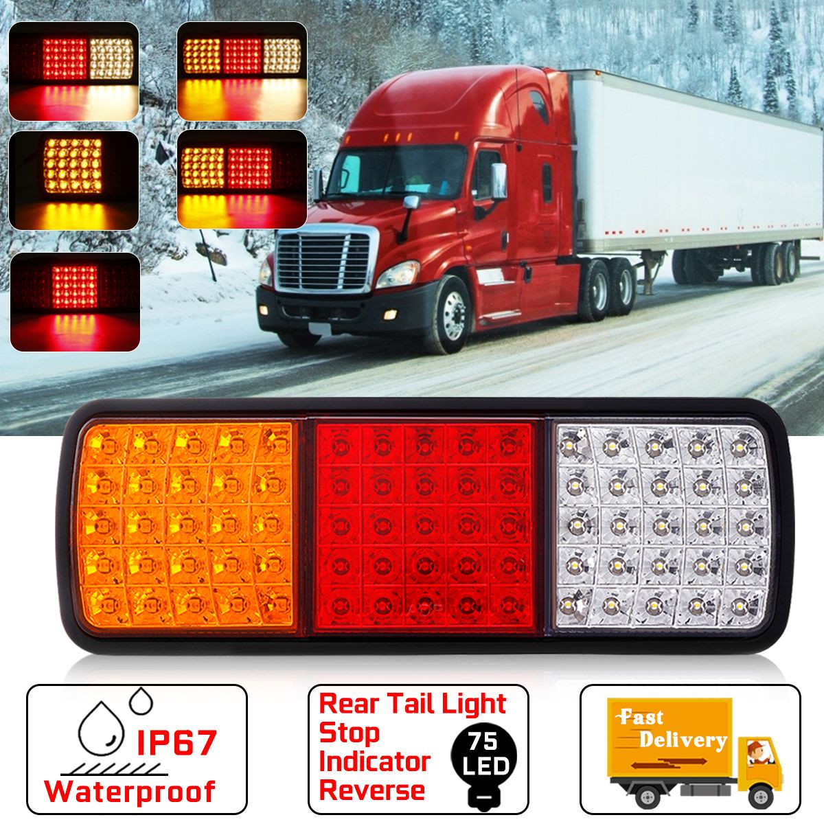 12V-75-LED-Rear-Tail-Lights-Brake-Reverse-Lamp-RedYellowWhite-Waterproof-For-Truck-Ute-Boat-Trailer-1616987